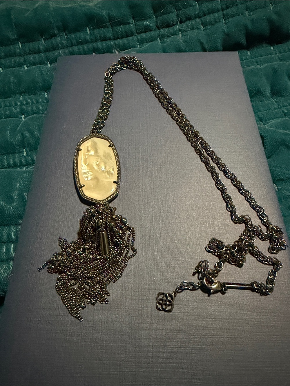 Kendra Scott Ivory Stone with Gunmetal Tassel Necklace
